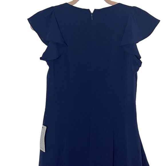 Maggy London Crepe Asymmetric Sheath Dress, Navy, Women's 4 - Picture 8 of 10